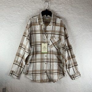 Alpine Design Flannel Shirt Women's Small White Harvest Cotton Button-Up‎ 7040